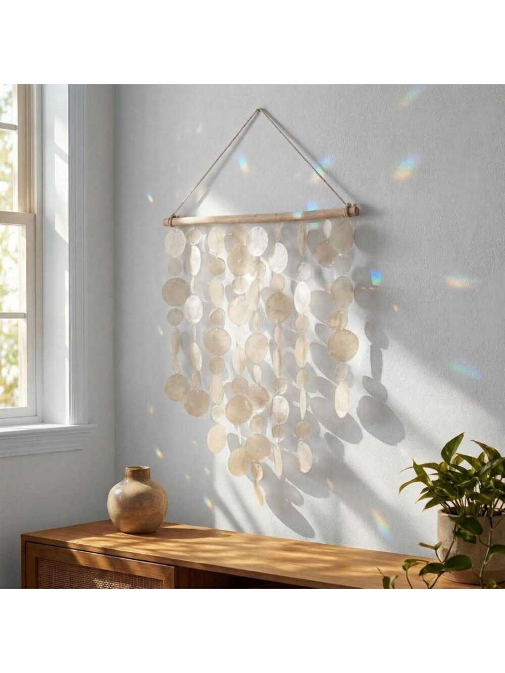 Capiz Shell Wall Art Decor Hanger - Elegant White 16x20 Inch Home Accent